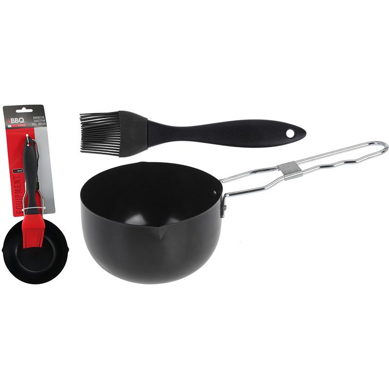 Complete BBQ Sauce Pan with Basting Brush – Durable Stainless Steel – Perfect Barbecue Pan with Ergonomic Design