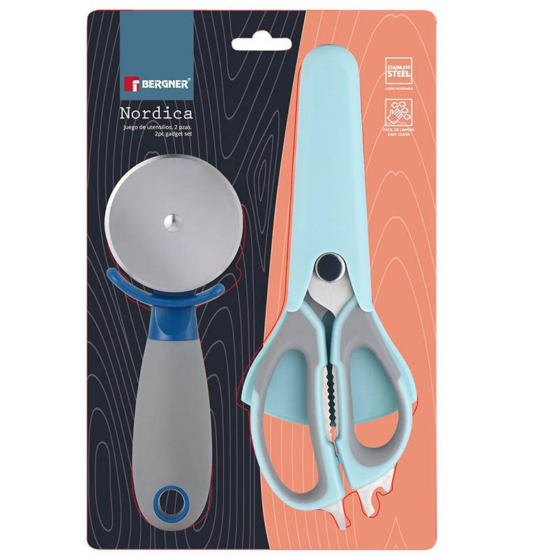 Bergner Pizzasnijder & Keukenschaar Set – 2-delige Nordica Keukenhulp – Roestvrijstaal, Handig & Duurzaam