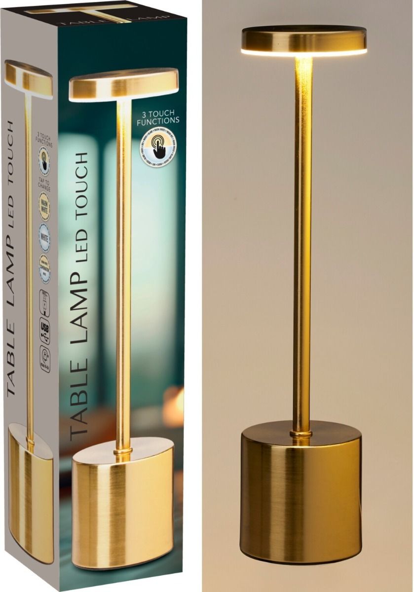 Dimmable Touch Table Lamp – 3-Color LED – USB Rechargeable – Luxury Gold Design – Compact & Stylish – 34 cm