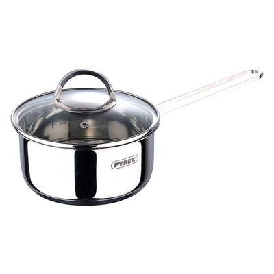 Pyrex Saucepan Ø16 cm – 1.35 L – Stainless Steel & Aluminium – Includes Glass Lid – Suitable for Induction, Gas & Electric