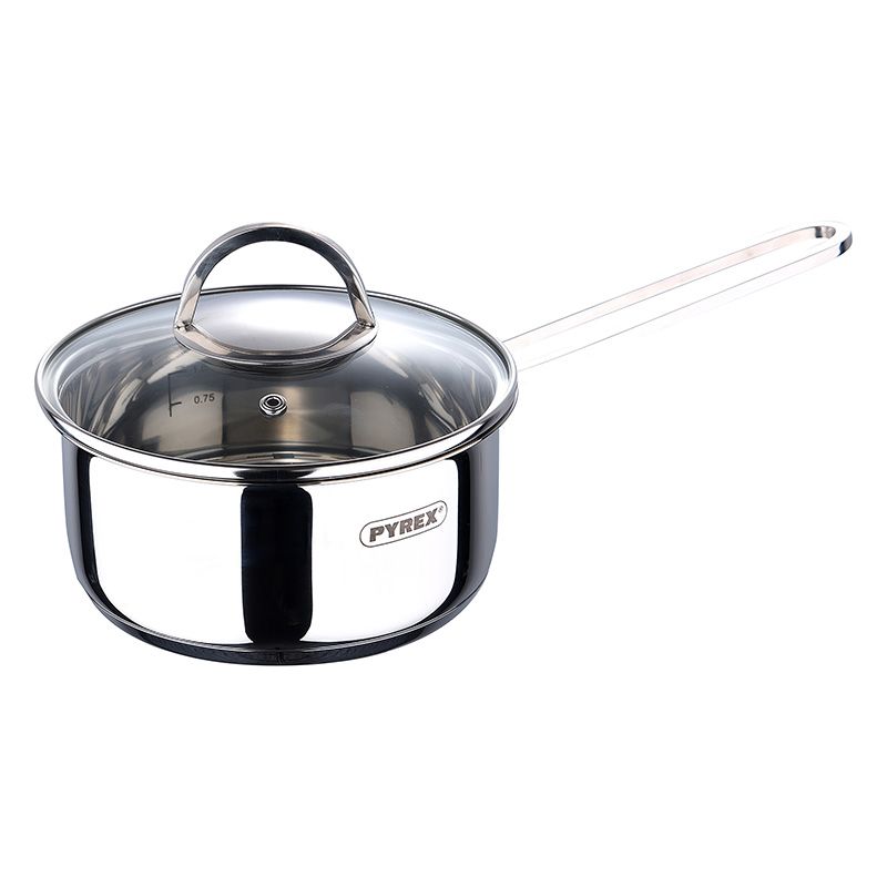 Pyrex Sauspan Ø16 cm – 1,35 L – RVS & Aluminium – Inclusief Glazen Deksel – Geschikt voor Inductie, Gas & Elektrisch