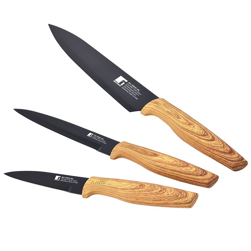 Bergner Earth Black Premium Knife Set – Ultimate 3-Piece Stainless Steel Chef, Utility & Paring Knife for Perfect Cutting