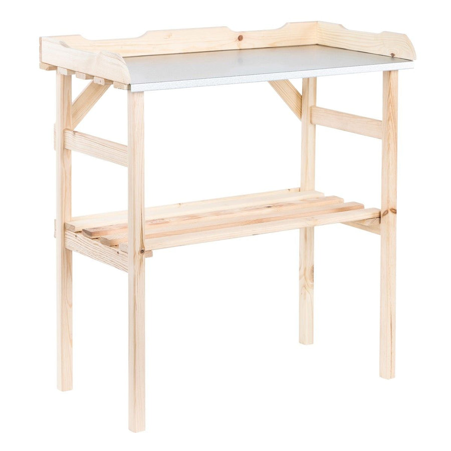 Wooden Potting Table – Sturdy & Practical – Zinc Worktop & Extra Storage – Garden & Balcony 78x37x82 cm
