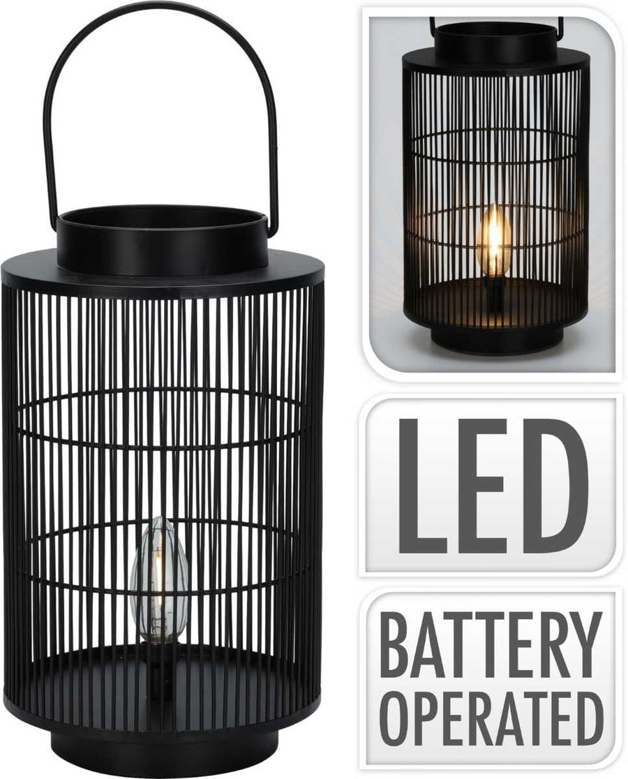 Lantaarn – Zwart Metaal, 30 cm (LED, batterij‑gevoed)