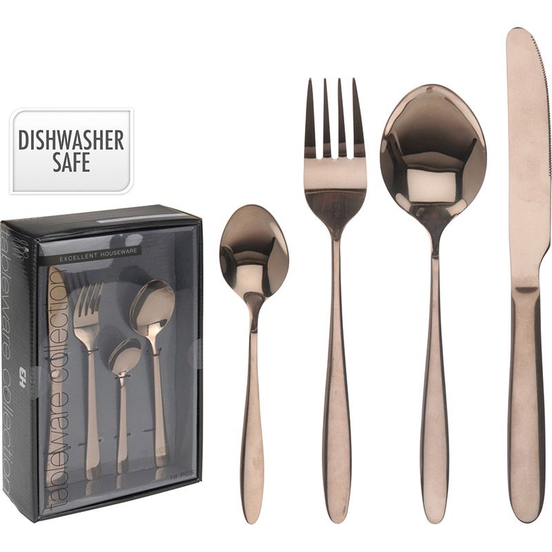 Excellent Houseware Cutlery Set 16-piece – Stainless Steel with Titanium Coating | Stylish Copper