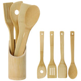 Excellent Houseware EcoStyle Bamboo Kitchen Utensil Set – 5-Piece – Sustainable Wooden Spatulas With Holder