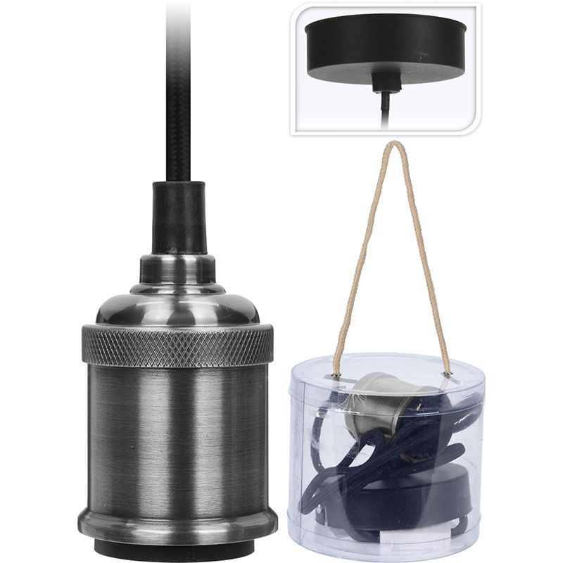 Hanging Lamp Cord Pendant Silver – Industrial & Tough Design – E27 Fitting, Max 40W, Flexible Suspension