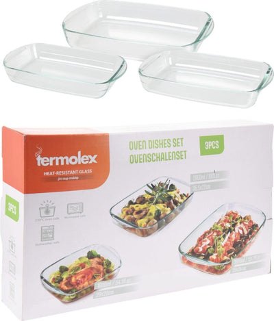 Premium Termolex Oven Dishes 3-Piece – Rectangular Glass – 1.6L, 2.6L & 3.6L – Oven, Microwave & Dishwasher Safe – Ideal For Every Meal