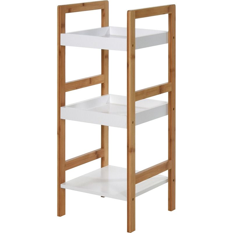 Bathroom Solutions Badkamerrek – 3 Laags – Bamboe Frame & Witte MDF Planken – Stijlvol & Functioneel – 30x30x72 cm