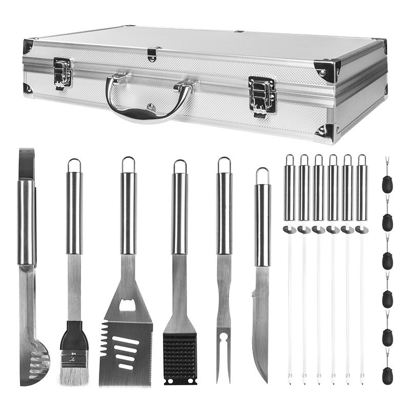 Ceruzo Luxe BBQ Gereedschapset – 19-Delig | Complete Barbecue Accessoires in Aluminium Opbergkoffer | 3-in-1 Spatel, RVS & Premium Design