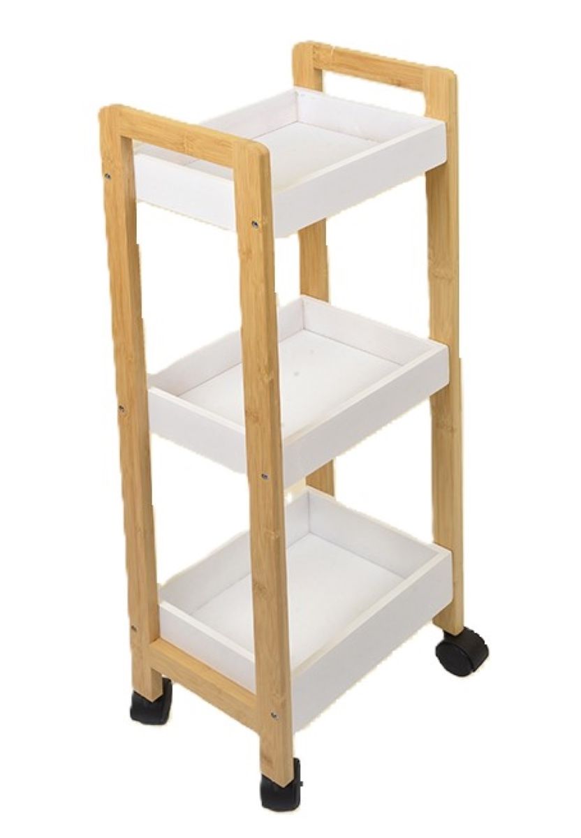 Ceruzo Premium Verrijdbare Opbergtrolley – 3 Etages Keukenrek van Bamboe & MDF – Stijlvol, Duurzaam & Praktisch met Wieltjes en Remmen – Slim Organisatie Meubel