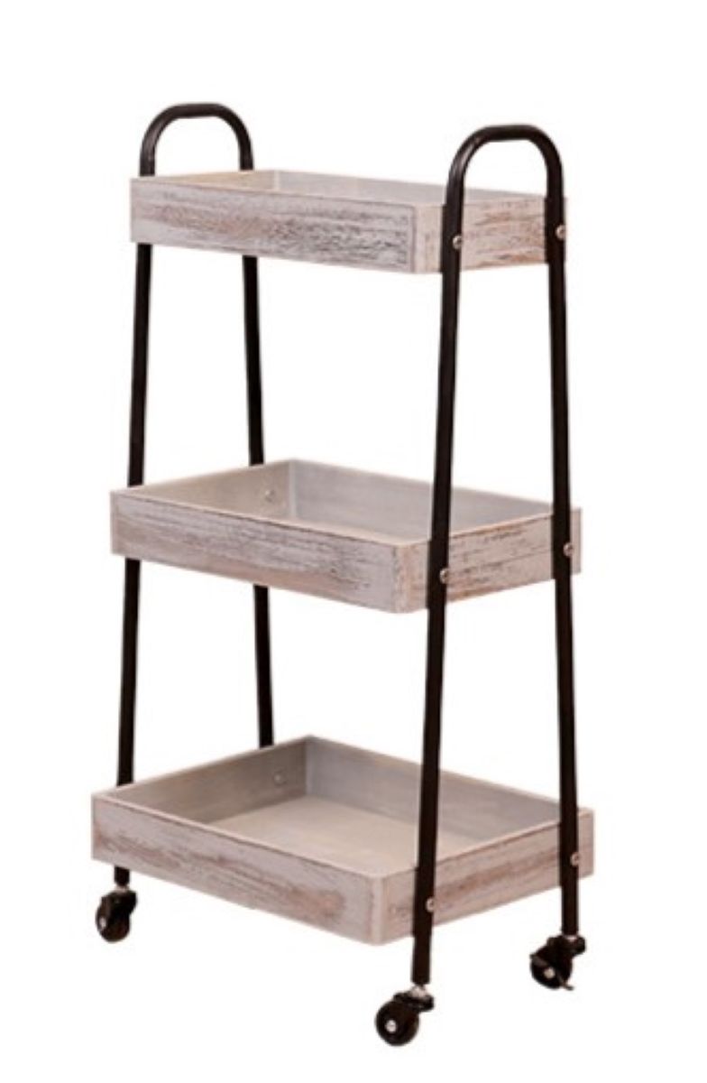 Ceruzo Trendy Premium Verrijdbare Opbergtrolley – 3 Schappen Hout & Zwart Metaal – Stijlvol, Duurzaam & Slim Organisatie Meubel met Wieltjes en Remmen