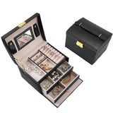 Ceruzo Luxury Jewelry Box with Mirror – Black PU Leather Jewelry Case, 3 Layers & 12 Compartments – Perfect for Rings, Necklaces & Bracelets