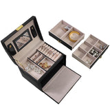 Ceruzo Luxury Jewelry Box with Mirror – Black PU Leather Jewelry Case, 3 Layers & 12 Compartments – Perfect for Rings, Necklaces & Bracelets