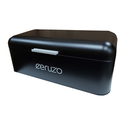 Ceruzo Metal Bread Bin - Matte Black - With Flip-Lid and Ventilation Holes