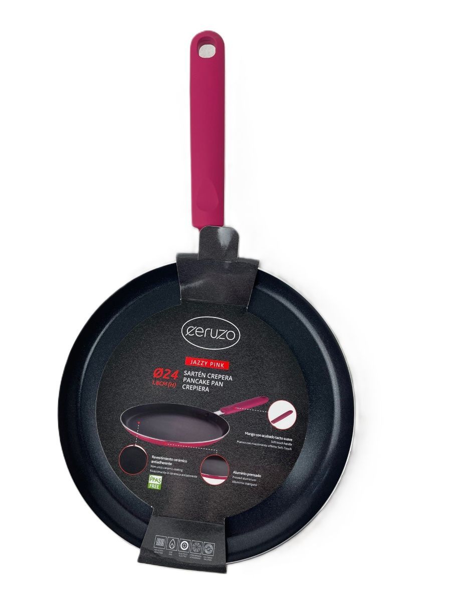 Ceruzo Pannenkoekenpan 24 cm – PFAS-vrij, Keramisch, Inductiegeschikt – Gezond Bakken & Stijlvolle Jazzy Pink