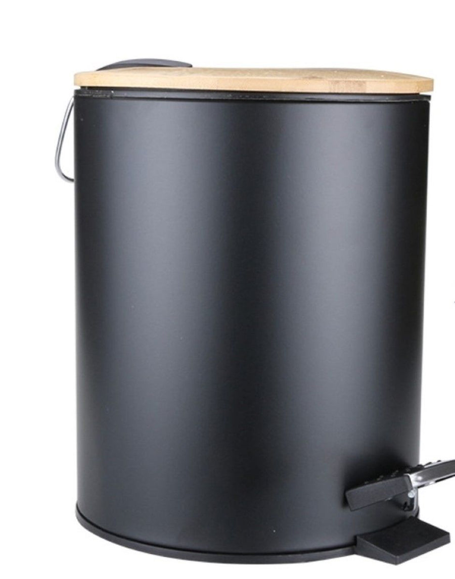 Ceruzo Prullenbak – 5 Liter – Mat Zwart – Met Bamboe Soft-Close Deksel