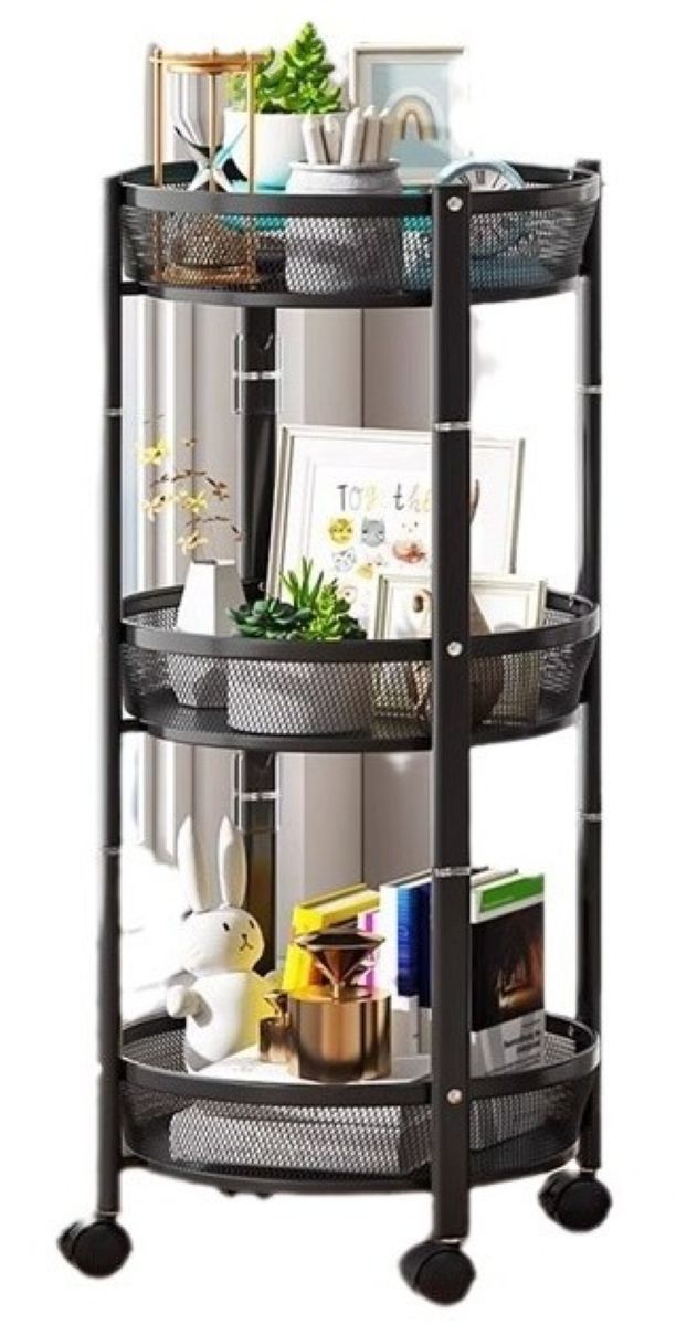 Ceruzo Kitchen Trolley - Black - 3-Tier Storage Rack - Mobile and Foldable