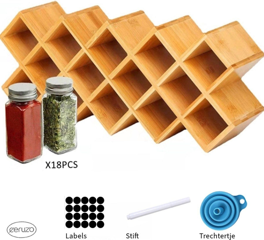 Ceruzo Spice Rack With 18 Glass Spice Jars - With Labels And Pen