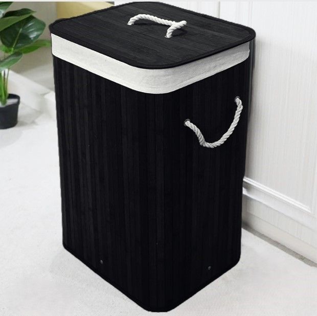 Ceruzo Bamboo Laundry Basket With Lid - 72L - Black