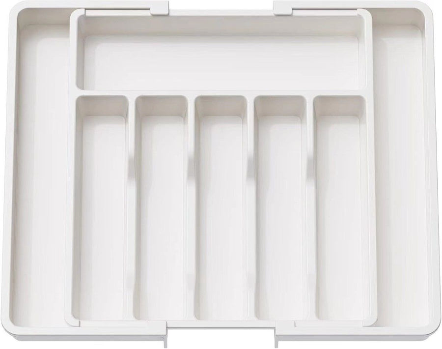 Adjustable Cutlery Tray - Extendable to 8 Compartments - 33-57 x 38 x 5.5 cm - White