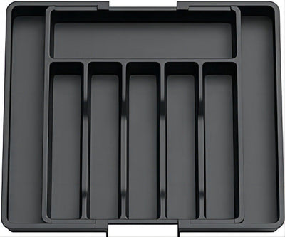 Adjustable Cutlery Tray - Extendable to 8 Compartments - 33-57 X 38 X 5.5 Cm - Black