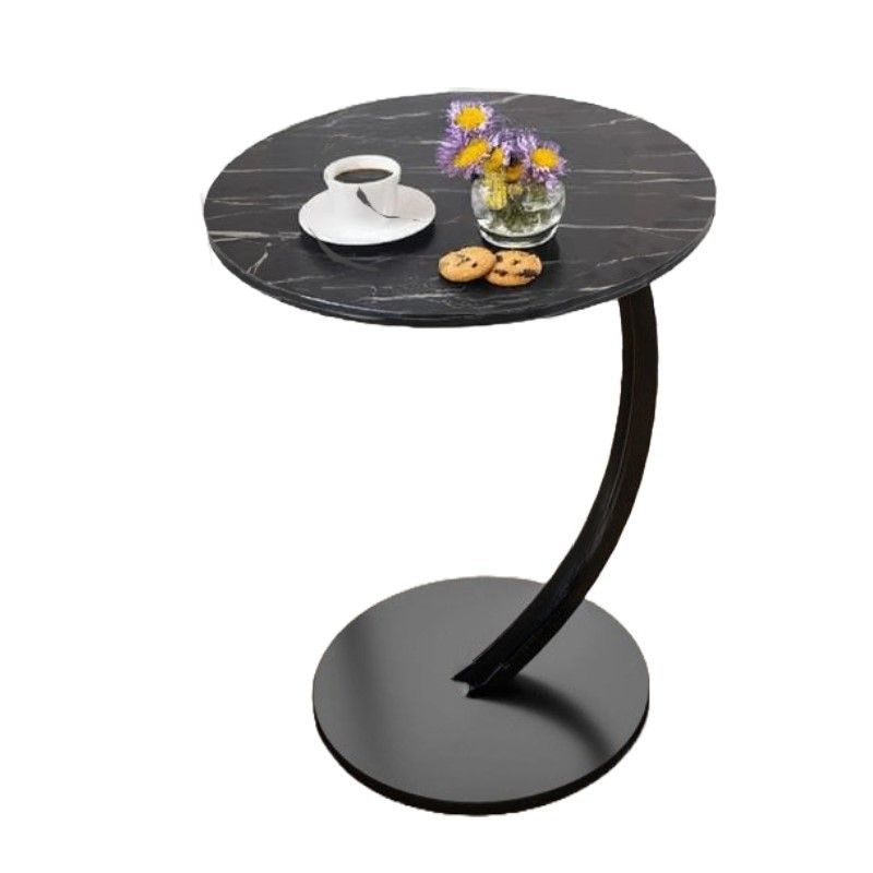 Ceruzo Side Table - Black Marbled Top - Round 40 Cm - High 60 Cm