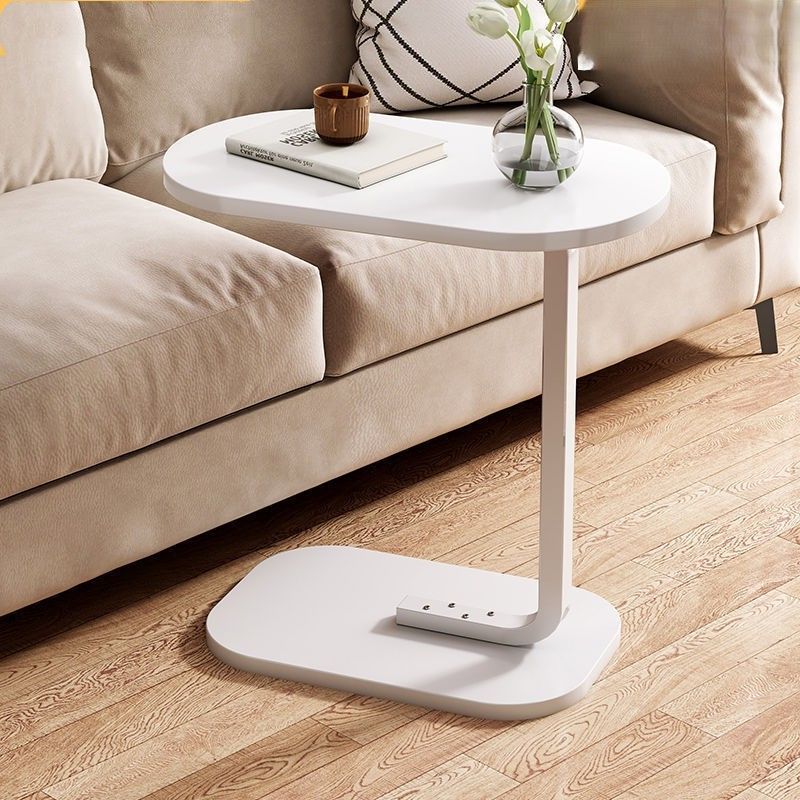 Ceruzo Side Table - White - Sofa Table - Metal With Wood - 45X28X60 Cm