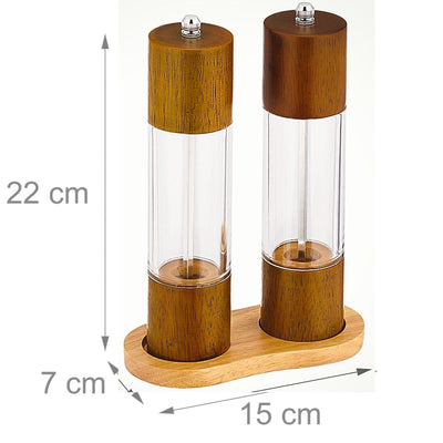 Ceruzo Pepper Mill and Salt Grinder Set - 21cm - Adjustable Grinding Degree - Oak Wood