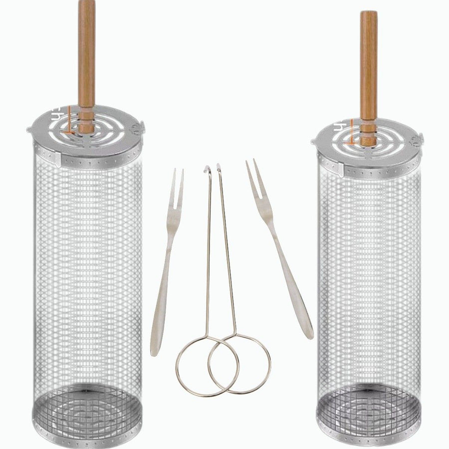 Ceruzo Grilling Basket - Set of 2 - Rolling Grilling Basket - 30 Cm