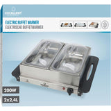 Excellent Electrics Buffetwarmer 2x2,4L – Elektrische Warmhoudplaat & RVS Schalen – Instelbare Temperatuur, Transparante Deksels & Veilig Met Anti-Slip Voetjes