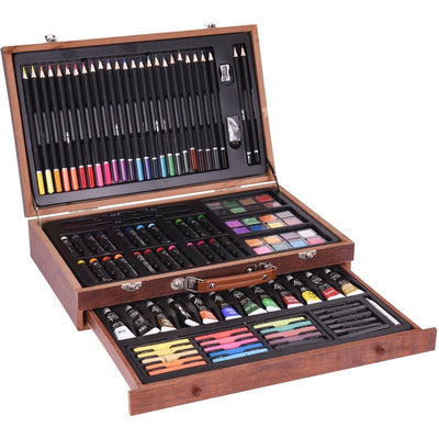Artist 112-Delige Teken- en Schilderset | Compleet Creatief Houten Koffer met Kleurpotloden, Waterverf, Acryl, Pastels & Penselen