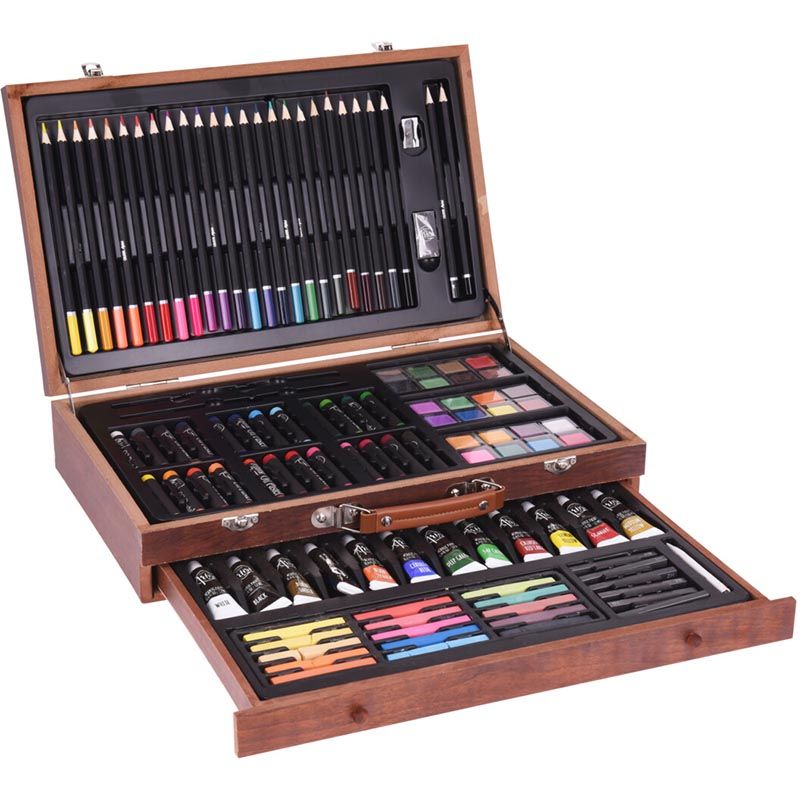 Artist 112-Delige Teken- en Schilderset | Compleet Creatief Houten Koffer met Kleurpotloden, Waterverf, Acryl, Pastels & Penselen