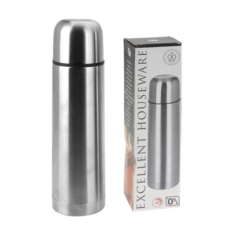 Excellent Houseware Bullet Power Insulated Bottle 0.5L – Stainless Steel Thermos – Keeps Drinks Hot for 6 Hours