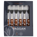 Vaggan Steakvorkenset – 6-Delig – 19,5 cm Roestvrij Staal met Houten Handvat – Perfect voor BBQ en Gourmet