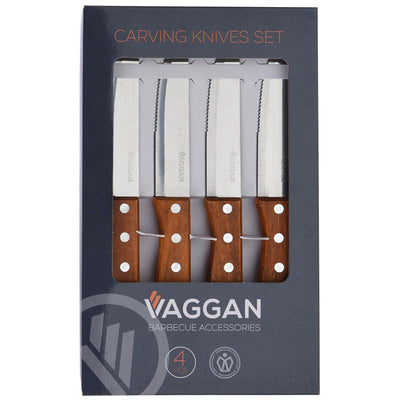 Vaggan RVS Steakmessen Set 4-Delig – Houten Handvat & Perfect voor Vlees en BBQ