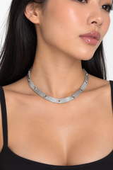 Grey Women's Choker with Eyelets - Edgy Statement Necklace
