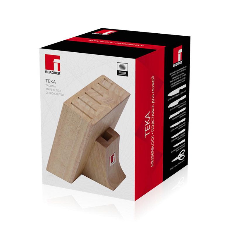 Bergner Houten Messenblok – Teka Serie | Voor 6 messen + schaar | Massief hout