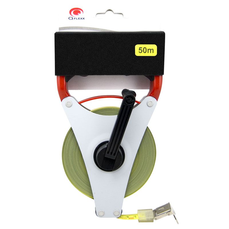 Toolpack Stalen Meetlint op Haspel – 50 Meter Landmeter – Professioneel & Slijtvast – Anti-Slip Softgreep – 13 mm Breed