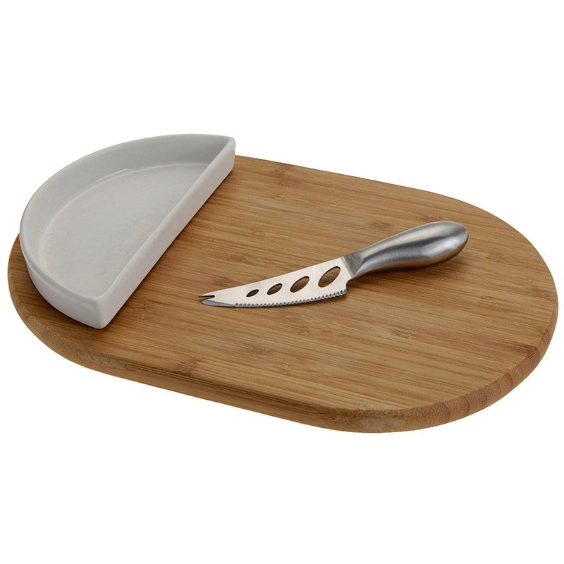 Excellent Houseware Cheese Board (30x19.5) with Dish and Knife – Bamboo Set for the Perfect Cheese Platter