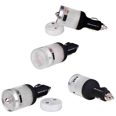 Soundlogic USB Car Charger – Turbo Fast Charger with 4 Functions | Emergency Beacon, LED Flashlight & Safety Hammer | Save Your Life on the Road