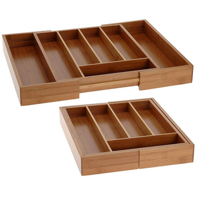 Excellent Houseware Extendable Cutlery Tray – Bamboo, Adjustable and Space-Saving