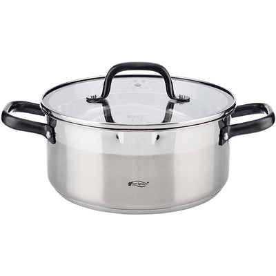 San Ignacio Premium Krachtige RVS Steelpan 4L – Ø24cm Glazen Deksel met Slimme Dubbele Afgietopeningen | Ultra-Duurzaam & Inductiegeschikt | Vaatwasmachinebestendig – Serie Vita (SG-8116)
