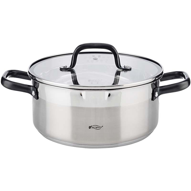 San Ignacio Premium Powerful Stainless Steel Saucepan 4L – Ø24cm Glass Lid with Smart Double Pouring Spouts | Ultra-Durable & Induction Compatible | Dishwasher Safe – Vita Series (SG-8116)