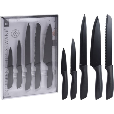Excellent Houseware Knife Set - Black - 5 Pieces - Razor Sharp Knives for Every Kitchen