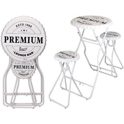 Luxe Witte Bartafelset – Opklapbare Metalen Bistroset met 2 Stoelen | Stijlvol & Stevig | Perfect voor Tuinfeest, Balkon of Loungehoek