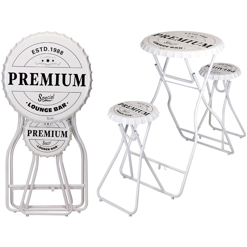 Luxe Witte Bartafelset – Opklapbare Metalen Bistroset met 2 Stoelen | Stijlvol & Stevig | Perfect voor Tuinfeest, Balkon of Loungehoek