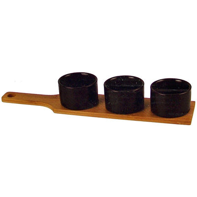 Serveerset 4-delig – Houten Serveplank met 3 Keramische Schaaltjes, Stijlvol & Functioneel