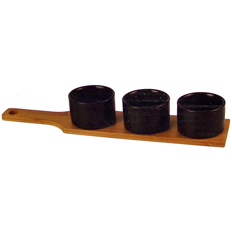 Serveerset 4-delig – Houten Serveplank met 3 Keramische Schaaltjes, Stijlvol & Functioneel
