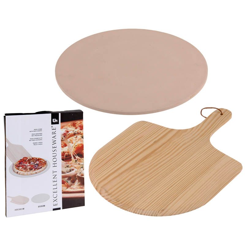Excellent Houseware Pizza-Baksteen met Pizza-Schep – Ø 33 cm